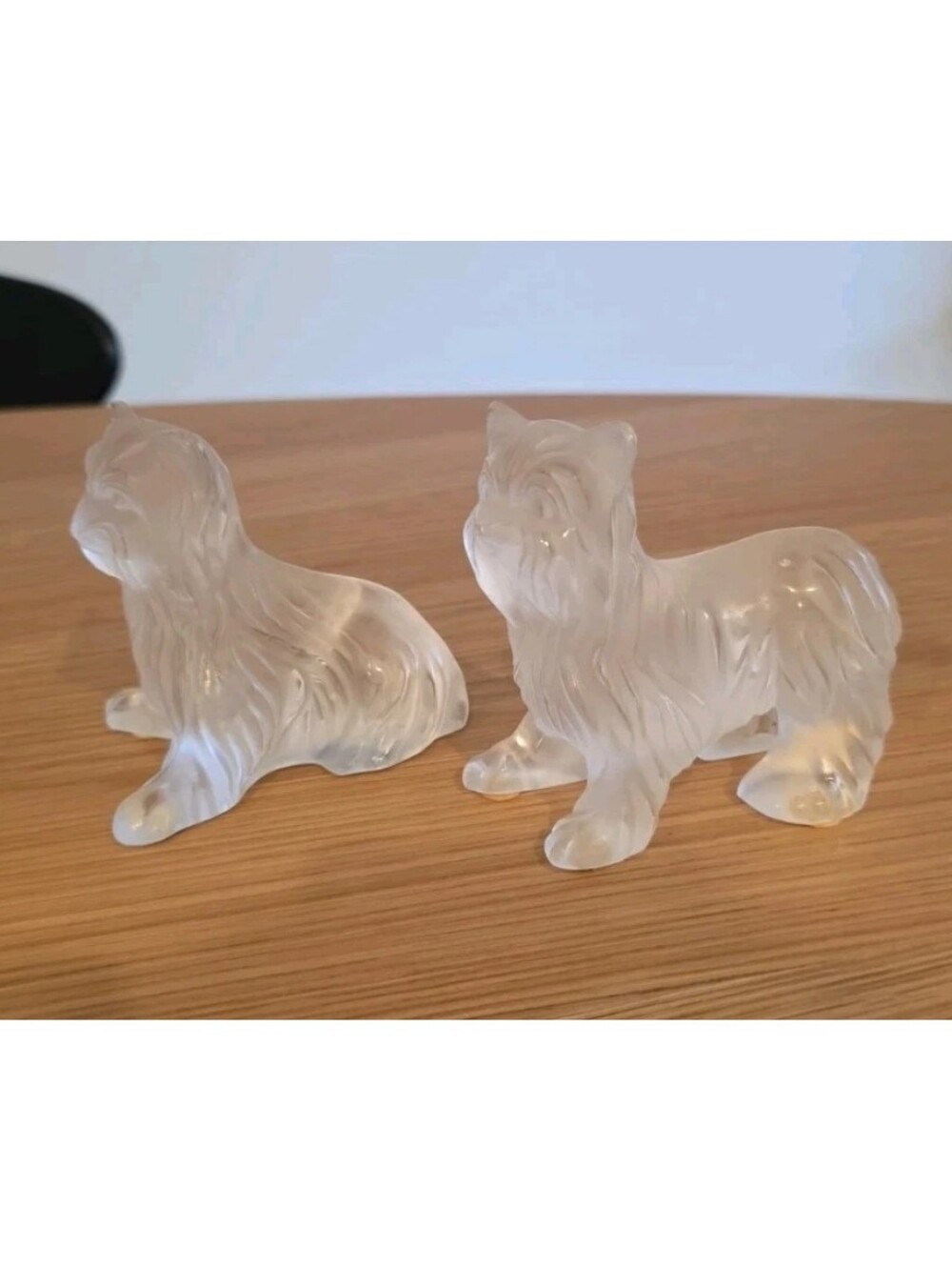 Lalique France Crystal Frosted Yorkshire Terriers Play Bowing #11745 #11747